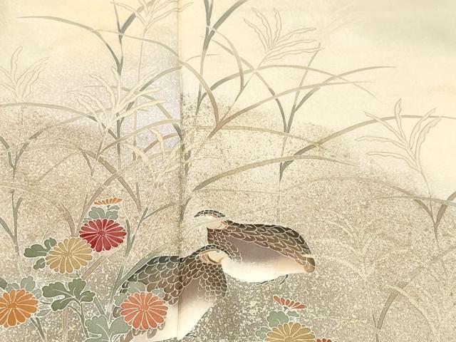 平和屋着物■訪問着　芒花鳥文　暈し染め　金彩　正絹　逸品　CABL3356ev