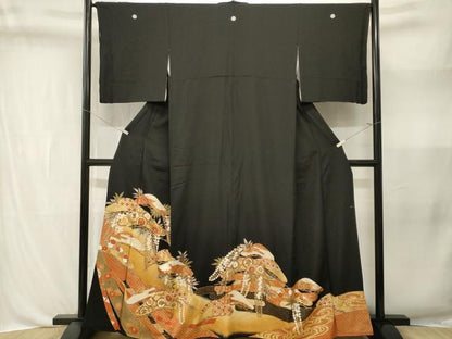 平和屋着物■豪華黒留袖　駒刺繍　松花丸文　藤花房　暈し染め　金彩　正絹　逸品　CABL3358ev