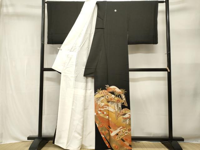 平和屋着物■豪華黒留袖　駒刺繍　松花丸文　藤花房　暈し染め　金彩　正絹　逸品　CABL3358ev