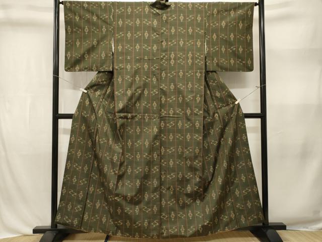 平和屋着物■上質な紬　格子絣文様　正絹　逸品　CABL3363ev