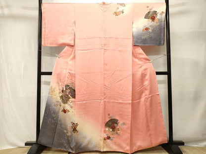 平和屋着物■訪問着　地紙鳳凰花車文　暈し染め　金銀彩　正絹　逸品　CABL3371ev
