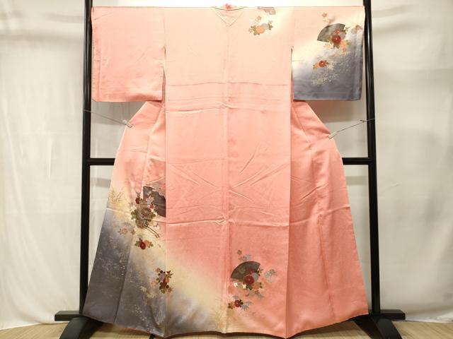 平和屋着物■訪問着　地紙鳳凰花車文　暈し染め　金銀彩　正絹　逸品　CABL3371ev
