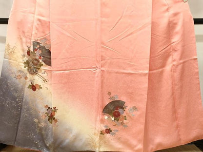 平和屋着物■訪問着　地紙鳳凰花車文　暈し染め　金銀彩　正絹　逸品　CABL3371ev