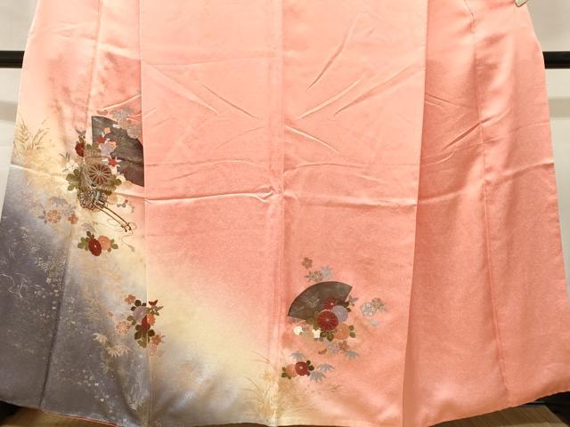 平和屋着物■訪問着　地紙鳳凰花車文　暈し染め　金銀彩　正絹　逸品　CABL3371ev