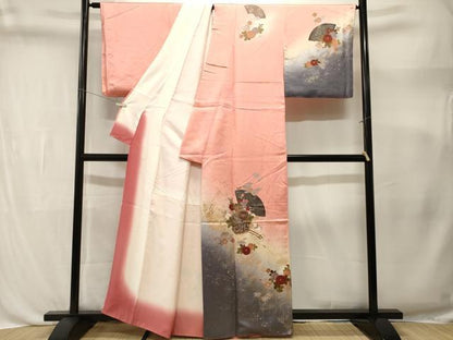 平和屋着物■訪問着　地紙鳳凰花車文　暈し染め　金銀彩　正絹　逸品　CABL3371ev