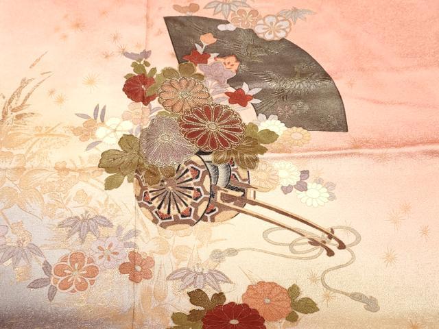 平和屋着物■訪問着　地紙鳳凰花車文　暈し染め　金銀彩　正絹　逸品　CABL3371ev
