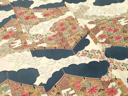 平和屋着物■上質な小紋　雲取り几帳花文　正絹　逸品　CABL3384ev