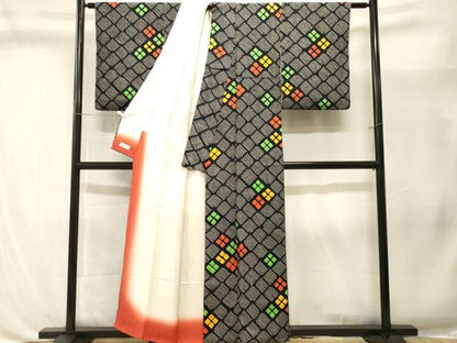 平和屋着物■上質な小紋　総絞り　菱花文　黒地　やまと誂製　正絹　逸品　CABL3391ev