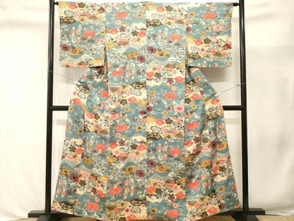 平和屋着物■上質な小紋　型染め　飛鶴枝花文　風景文　正絹　逸品　CABL3393ev
