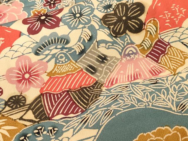 平和屋着物■上質な小紋　型染め　飛鶴枝花文　風景文　正絹　逸品　CABL3393ev