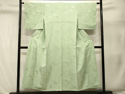 平和屋着物■上質な色無地　雪輪重ね花地紋　若葉色　正絹　逸品　CABL3402ev