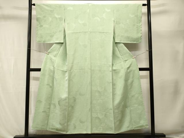 平和屋着物■上質な色無地　雪輪重ね花地紋　若葉色　正絹　逸品　CABL3402ev
