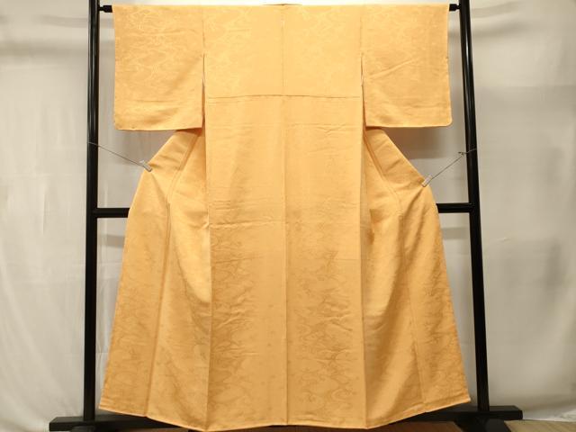 平和屋着物■上質な色無地　流水花地紋　萱草色　正絹　逸品　CABL3404ev