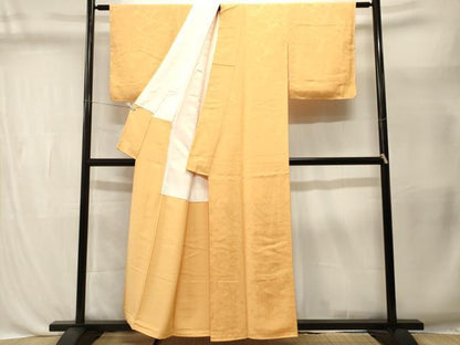 平和屋着物■上質な色無地　流水花地紋　萱草色　正絹　逸品　CABL3404ev
