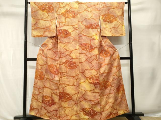 平和屋着物■上質な小紋　総絞り　地紙重ね枝花文　正絹　逸品　CABL3407ev