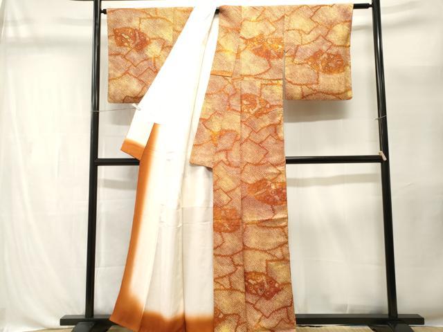 平和屋着物■上質な小紋　総絞り　地紙重ね枝花文　正絹　逸品　CABL3407ev