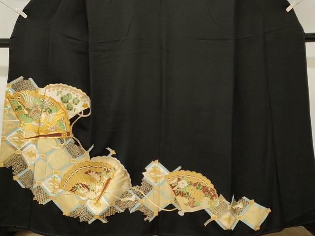 平和屋着物■豪華黒留袖　駒刺繍　天井檜扇飛鶴花文　金彩　正絹　逸品　CABL3408ev