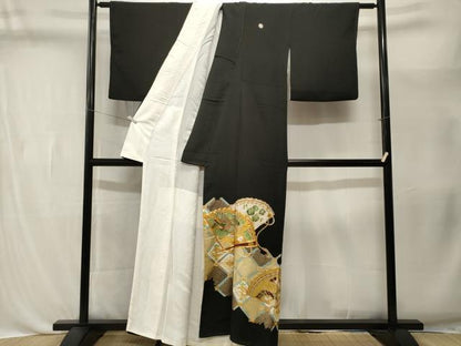 平和屋着物■豪華黒留袖　駒刺繍　天井檜扇飛鶴花文　金彩　正絹　逸品　CABL3408ev