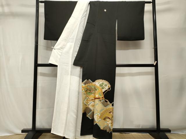 平和屋着物■豪華黒留袖　駒刺繍　天井檜扇飛鶴花文　金彩　正絹　逸品　CABL3408ev