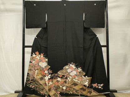 平和屋着物■豪華黒留袖　駒刺繍　渡り橋花車文　金彩　正絹　逸品　CABL3413ev