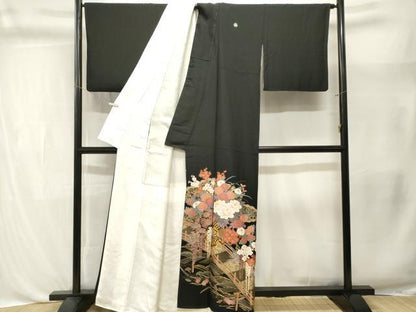 平和屋着物■豪華黒留袖　駒刺繍　渡り橋花車文　金彩　正絹　逸品　CABL3413ev