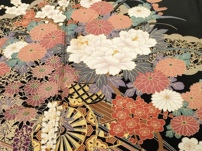 平和屋着物■豪華黒留袖　駒刺繍　渡り橋花車文　金彩　正絹　逸品　CABL3413ev