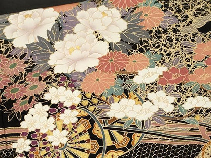 平和屋着物■豪華黒留袖　駒刺繍　渡り橋花車文　金彩　正絹　逸品　CABL3413ev
