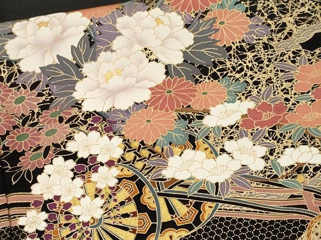 平和屋着物■豪華黒留袖　駒刺繍　渡り橋花車文　金彩　正絹　逸品　CABL3413ev