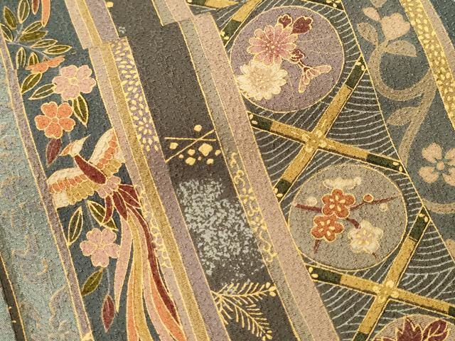 平和屋着物■上質な小紋　鳳凰花丸間道　金彩　正絹　逸品　CABL3414ev
