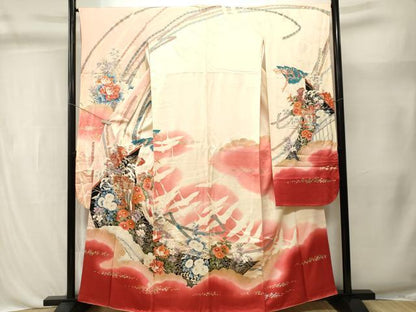 平和屋着物■豪華振袖　駒刺繍　鬘帯御所車飛鶴文　暈し染め　金彩　正絹　逸品　CABL3426ev