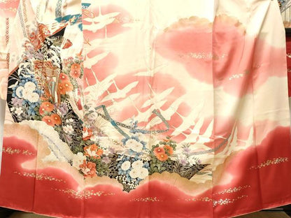 平和屋着物■豪華振袖　駒刺繍　鬘帯御所車飛鶴文　暈し染め　金彩　正絹　逸品　CABL3426ev