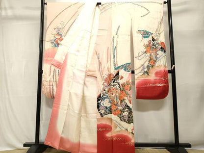 平和屋着物■豪華振袖　駒刺繍　鬘帯御所車飛鶴文　暈し染め　金彩　正絹　逸品　CABL3426ev