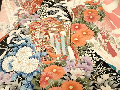 平和屋着物■豪華振袖　駒刺繍　鬘帯御所車飛鶴文　暈し染め　金彩　正絹　逸品　CABL3426ev
