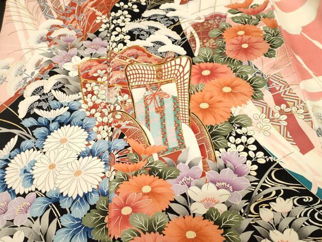平和屋着物■豪華振袖　駒刺繍　鬘帯御所車飛鶴文　暈し染め　金彩　正絹　逸品　CABL3426ev