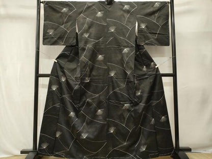 平和屋着物■上質な小紋　松葉文　黒地　正絹　逸品　CABL3428ev