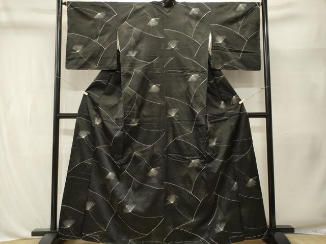 平和屋着物■上質な小紋　松葉文　黒地　正絹　逸品　CABL3428ev