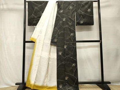 平和屋着物■上質な小紋　松葉文　黒地　正絹　逸品　CABL3428ev