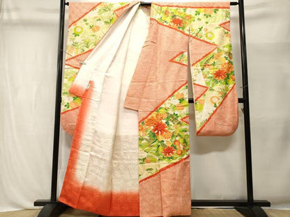 平和屋着物■豪華振袖　駒刺繍　絞り　檜扇草花文　金彩　高島屋扱い　正絹　逸品　CABL3430ev