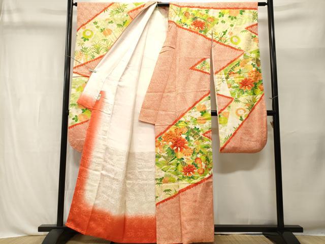 平和屋着物■豪華振袖　駒刺繍　絞り　檜扇草花文　金彩　高島屋扱い　正絹　逸品　CABL3430ev