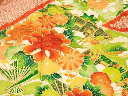平和屋着物■豪華振袖　駒刺繍　絞り　檜扇草花文　金彩　高島屋扱い　正絹　逸品　CABL3430ev