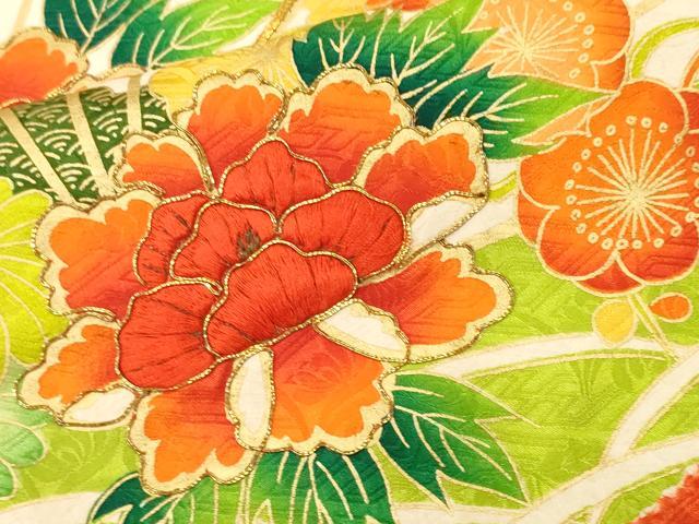 平和屋着物■豪華振袖　駒刺繍　絞り　檜扇草花文　金彩　高島屋扱い　正絹　逸品　CABL3430ev