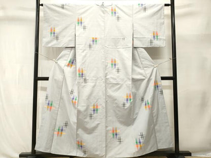 平和屋着物■上質な紬　井桁絣文様　正絹　逸品　CABL3431ev