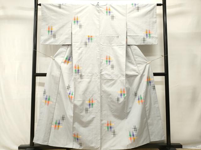 平和屋着物■上質な紬　井桁絣文様　正絹　逸品　CABL3431ev