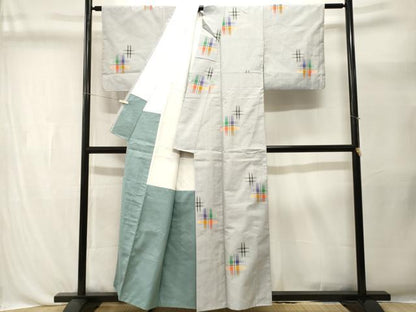 平和屋着物■上質な紬　井桁絣文様　正絹　逸品　CABL3431ev