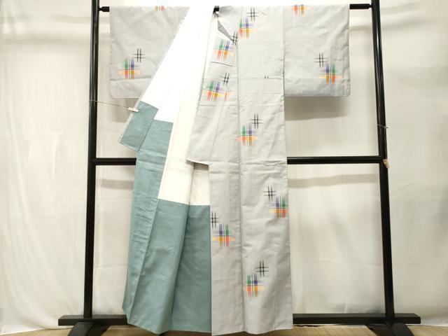 平和屋着物■上質な紬　井桁絣文様　正絹　逸品　CABL3431ev