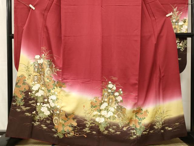 平和屋着物■豪華振袖　御所車草花文　暈し染め　金彩　正絹　逸品　CABL3435ev
