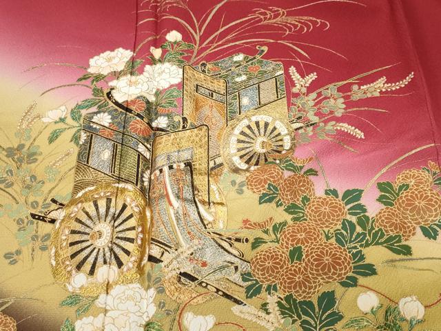 平和屋着物■豪華振袖　御所車草花文　暈し染め　金彩　正絹　逸品　CABL3435ev