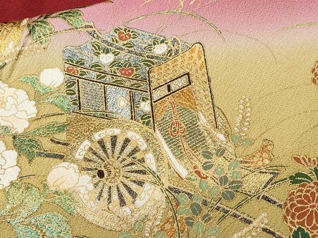 平和屋着物■豪華振袖　御所車草花文　暈し染め　金彩　正絹　逸品　CABL3435ev