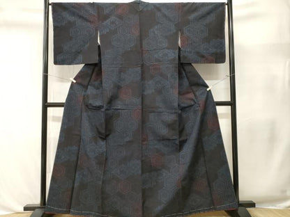 平和屋着物■上質な紬　亀甲繋ぎ花文　正絹　逸品　CABL3436ev