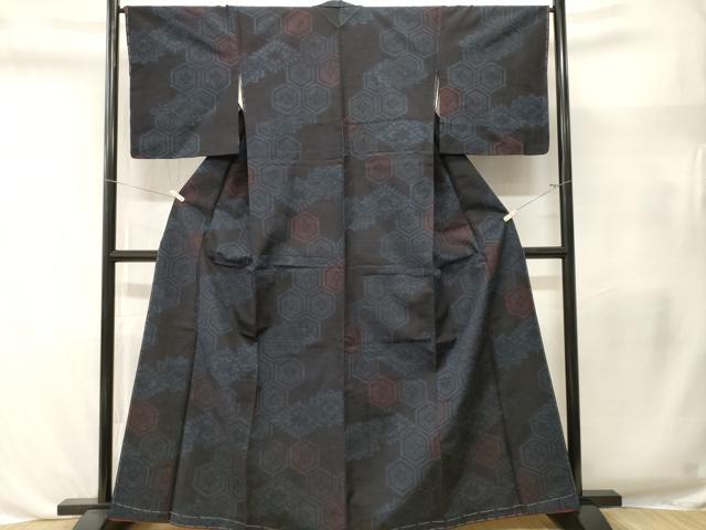 平和屋着物■上質な紬　亀甲繋ぎ花文　正絹　逸品　CABL3436ev